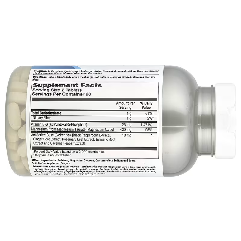 KAL Magnesium Taurate 400mg CoEnzyme Vitamin B6, Chelated 180 Tablet