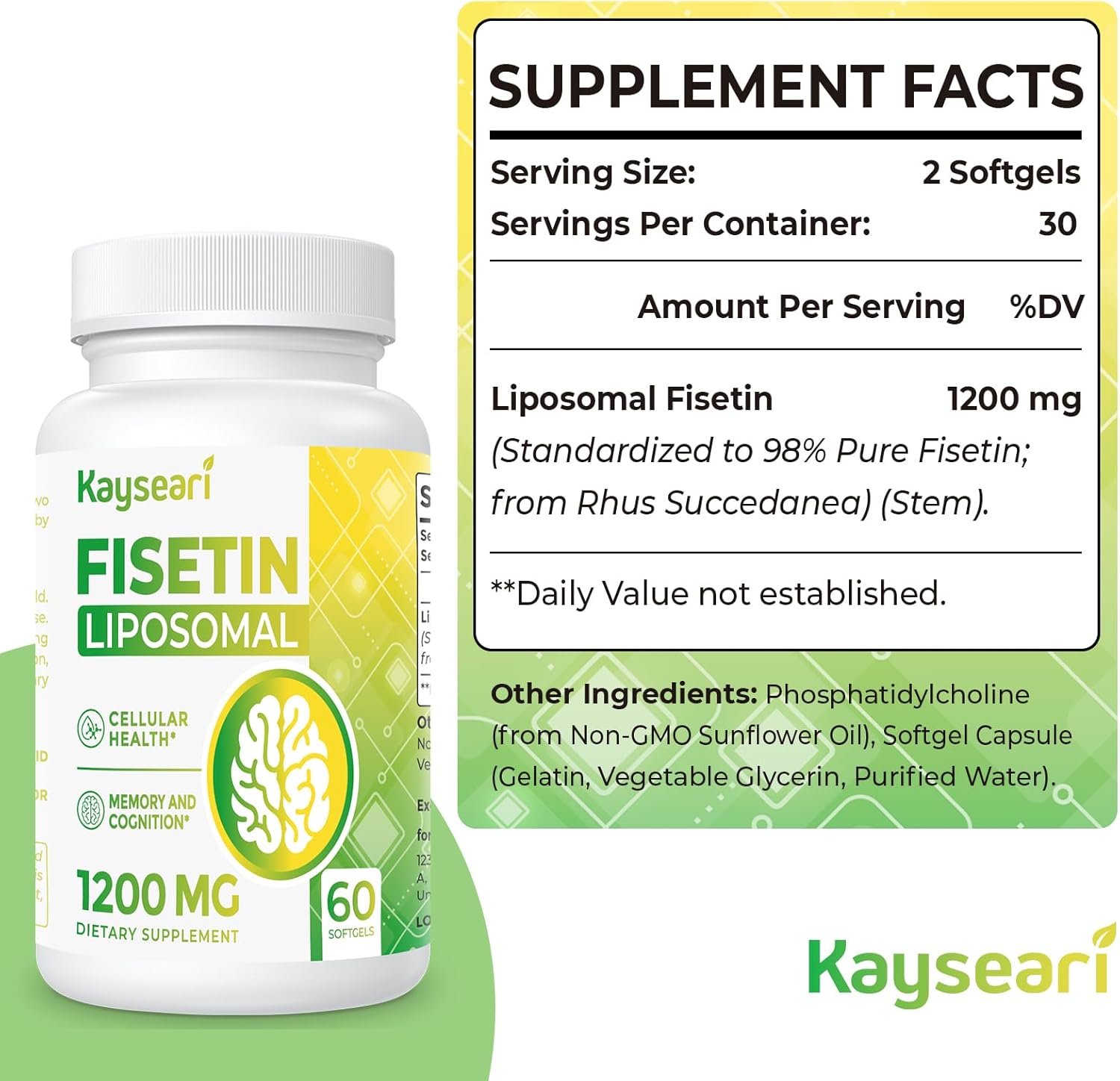Kayseari Fisetin 1200mg Liposomal Fisetin 98% 60 Caps - Görsel 2