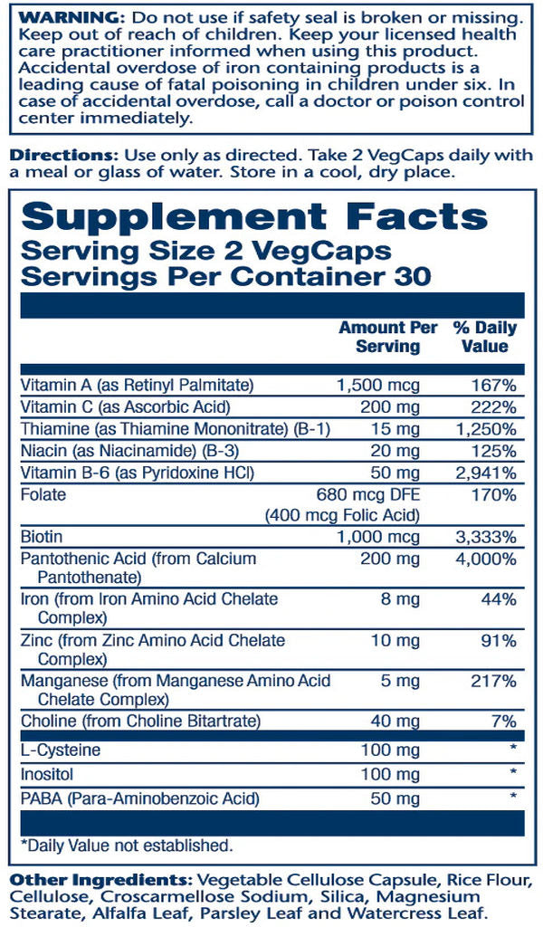 Solaray, Hair Nutrients, (Biotin+Zinc+İnositol+Paba+Thiamine+Folate) 60 Vegetable Caps - Görsel 3