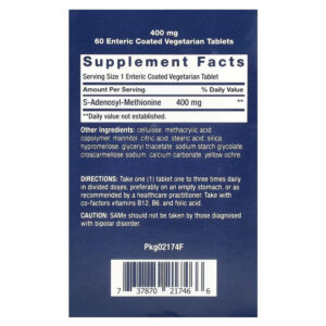 Life Extension SAMe S-Adenosyl-Methionine Brain & Cognitive Bone Joint & Cartilage 400 mg 60 Vegetarian Tablets