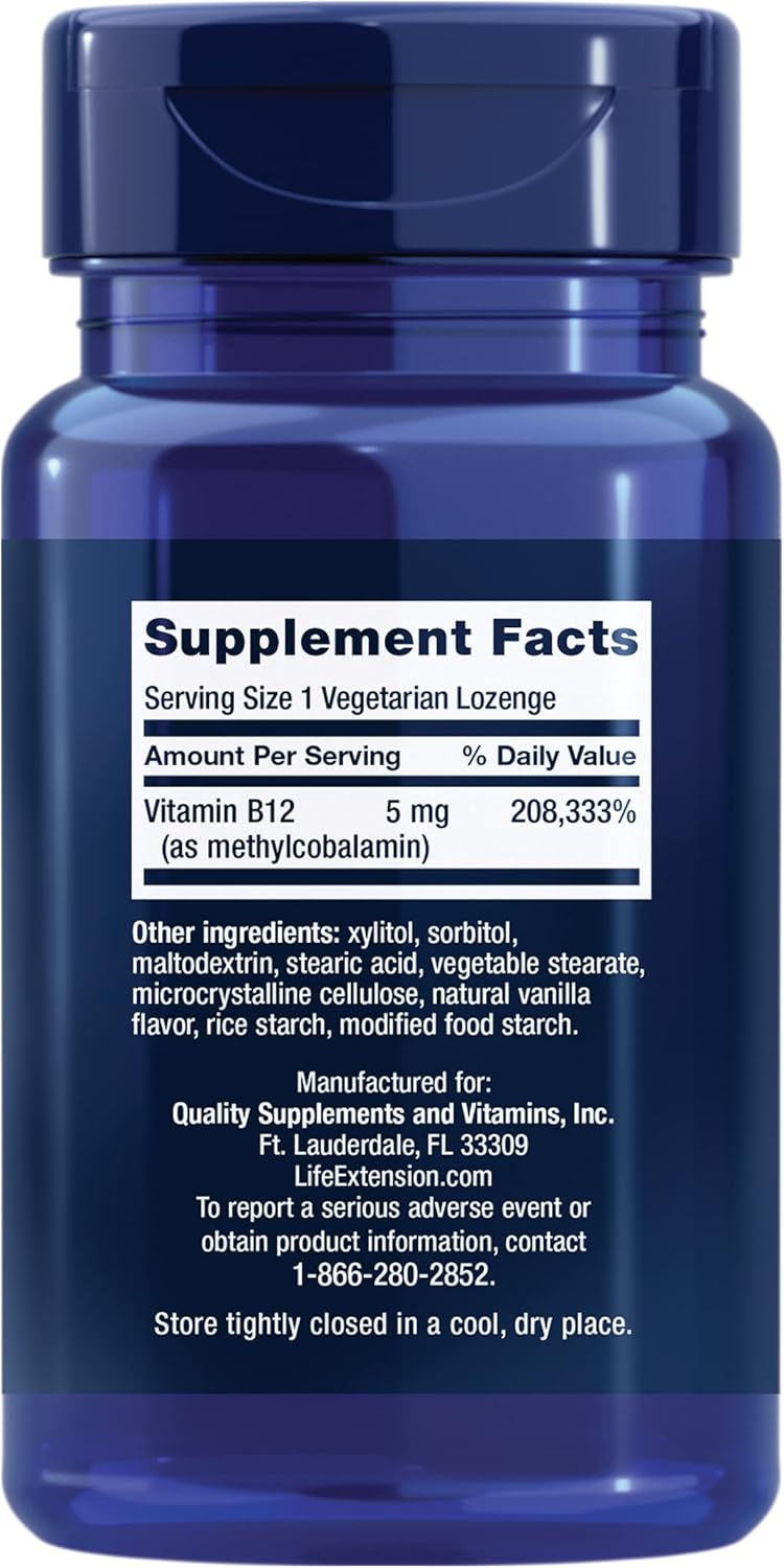 Life Extension Vitamin B12 Bioactive Methylcobalamin Nerve Health Cognitive 5 mg Quick-Dissolving 60 lozenges - Görsel 2