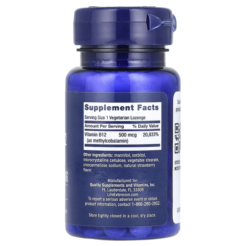 Life Extension Vitamin B12 Methylcobalamin 500 mcg 100 Vegetarian Lozenges - Görsel 2