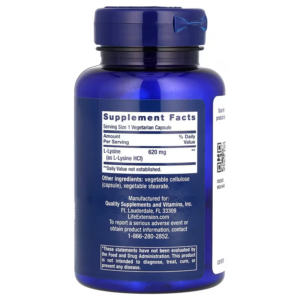 Life Extension L-Lysine Lizin 620 mg 100 Vegetarian Capsules