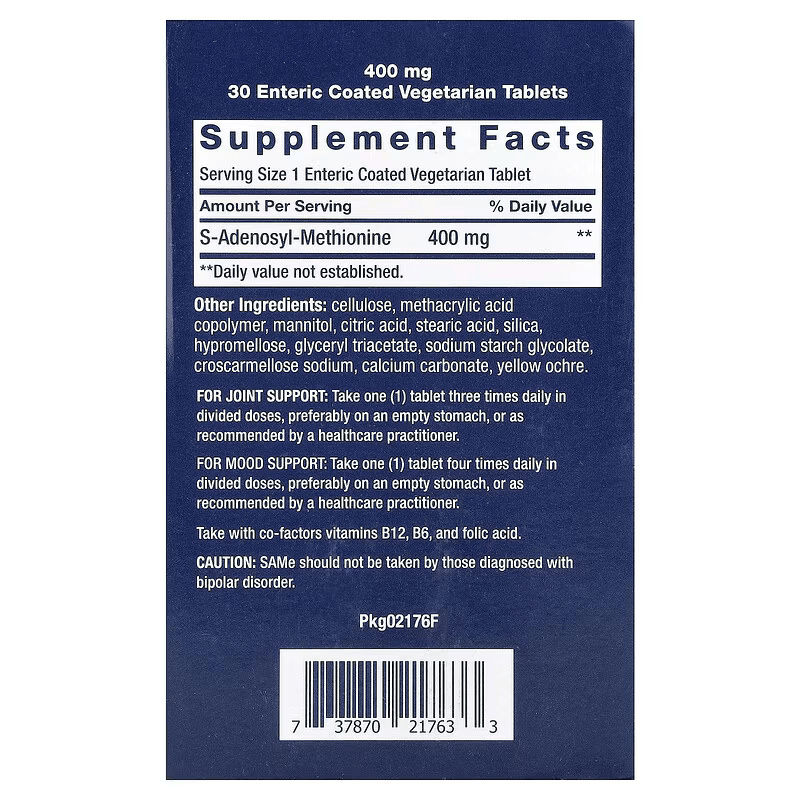 Life Extension Same S-Adenosyl-Methionine 400 mg Brain & Cognitive Mood Health Liver Health and Joint Support 30 Tablet