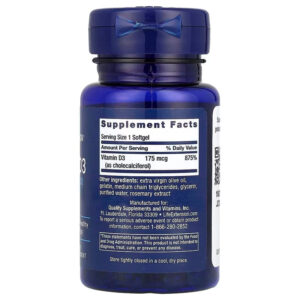 Life Extension Vitamin D3 175 mcg 7000 IU Immune System Bone Health, Brain 60 softgels - Görsel 2