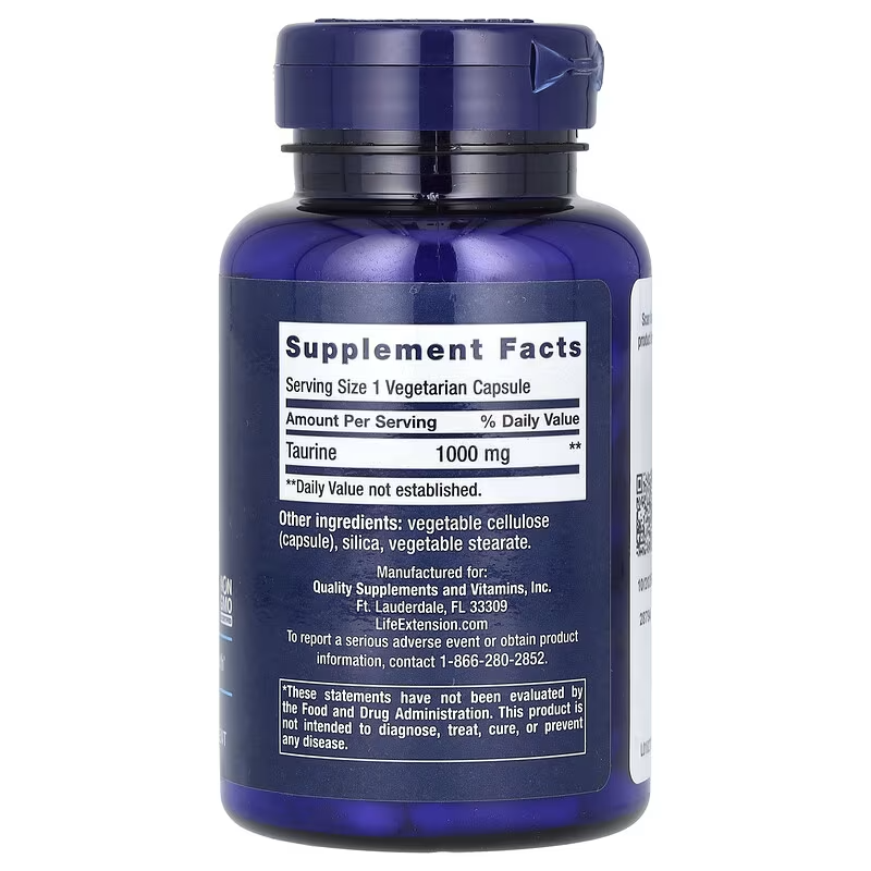 Life Extension Taurine Amino Acids 1,000 mg 90 Vegetarian Capsules