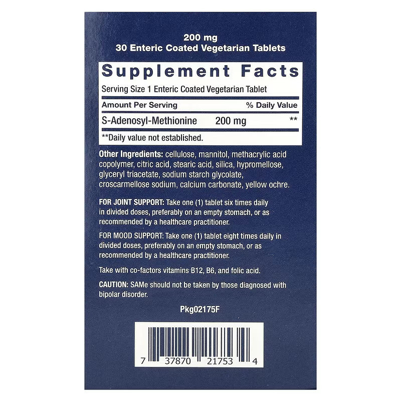 Life Extension SAMe S-Adenosyl-Methionine Brain & Cognitive Bone Joint & Cartilage 200 mg 30 Vegetarian Tablets - Görsel 2