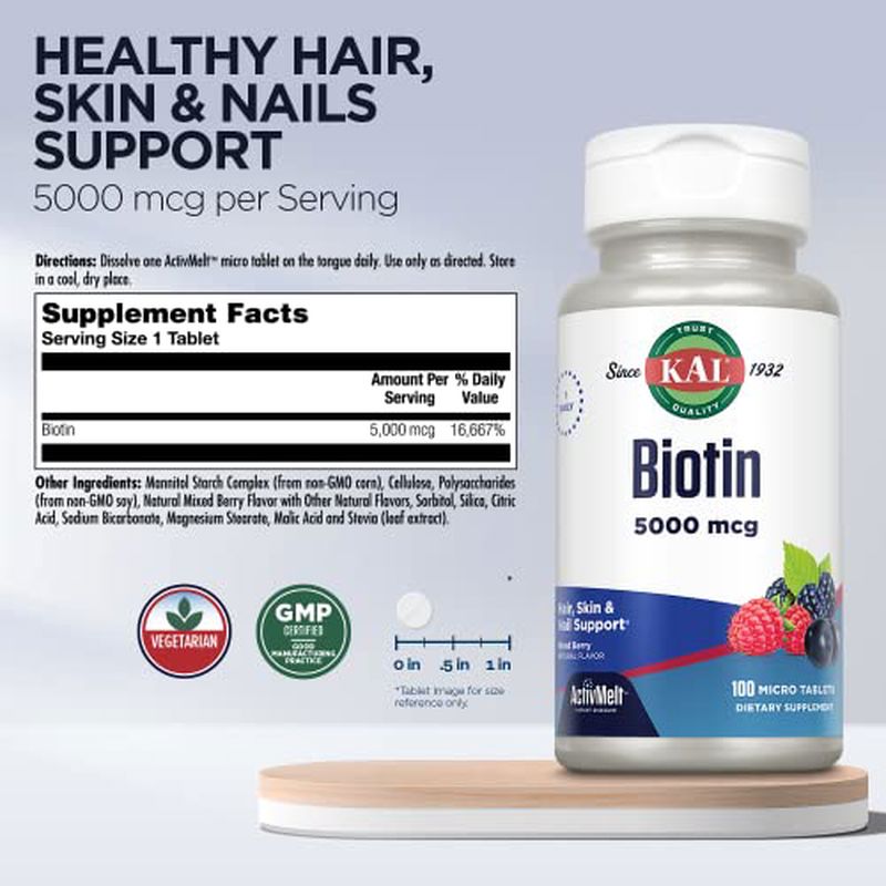 KAL, Biotin Mixed Berry 5,000 mcg 100 Micro Tablets