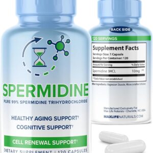 Maxlife Naturals Pure Spermidine with Trihydrochloride Brain Cell Repair Anti Aging 3HCL 10mg - 120 Caps