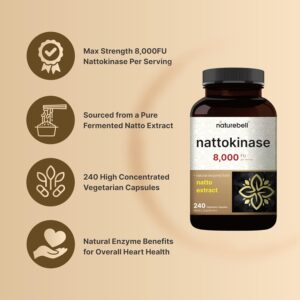 NatureBell Nattokinase 8,000 FU Per Serving 240 Veggie Capsules Traditional Natto Extract Source – Max Strength Enzyme & Heart Health Support - Görsel 2