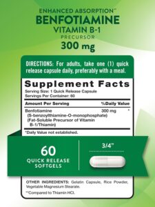 Nature's Truth Benfotiamine 300 mg 60 Kapsul Vitamin B1 Precursor Enhanced Absorption - Görsel 3