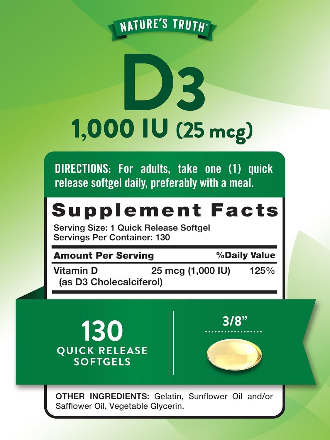 Nature's Truth Vitamin D3 1000 iu 130 Caps - Görsel 2
