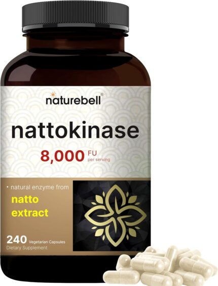 NatureBell Nattokinase 8,000 FU Per Serving 240 Veggie Capsules Traditional Natto Extract Source – Max Strength Enzyme & Heart Health Support