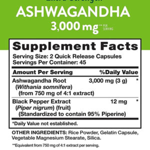 Nature’s Truth Ashwagandha Root 3000 mg 90 Quick Release Capsules