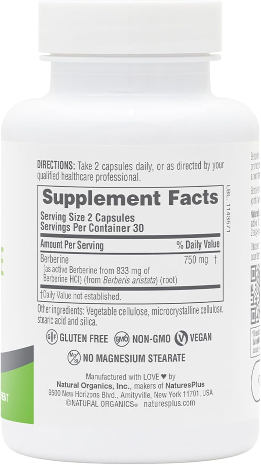Natures Plus PRO Berberine 750 mg - 60 Caps Supports Healthy Metabolism - Görsel 2