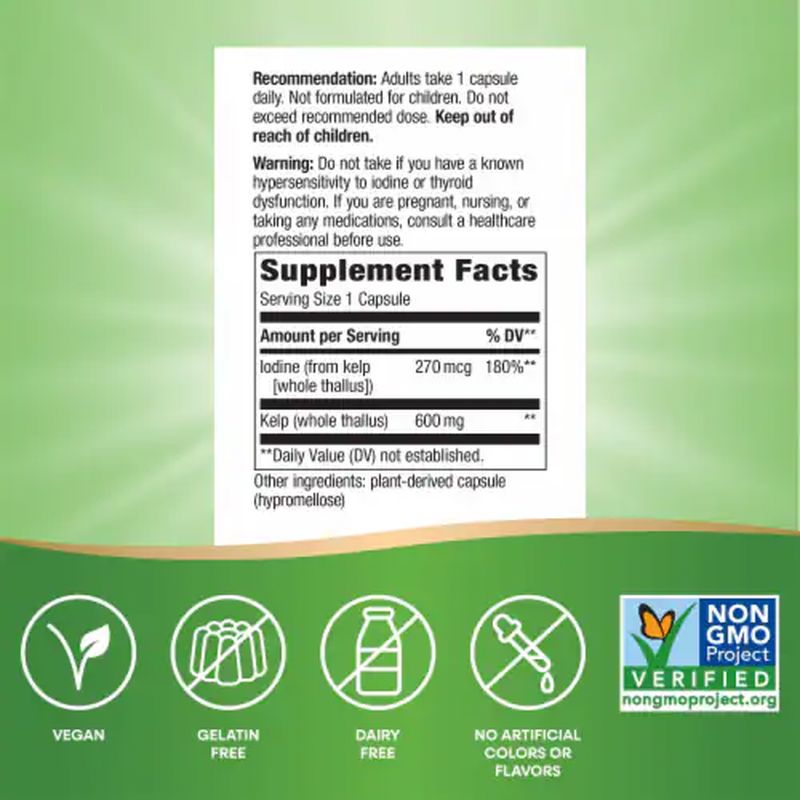 Nature’s Way Kelp Whole Iodine Thyroid Thallus Greens & Superfoods 100 Vegan Caps
