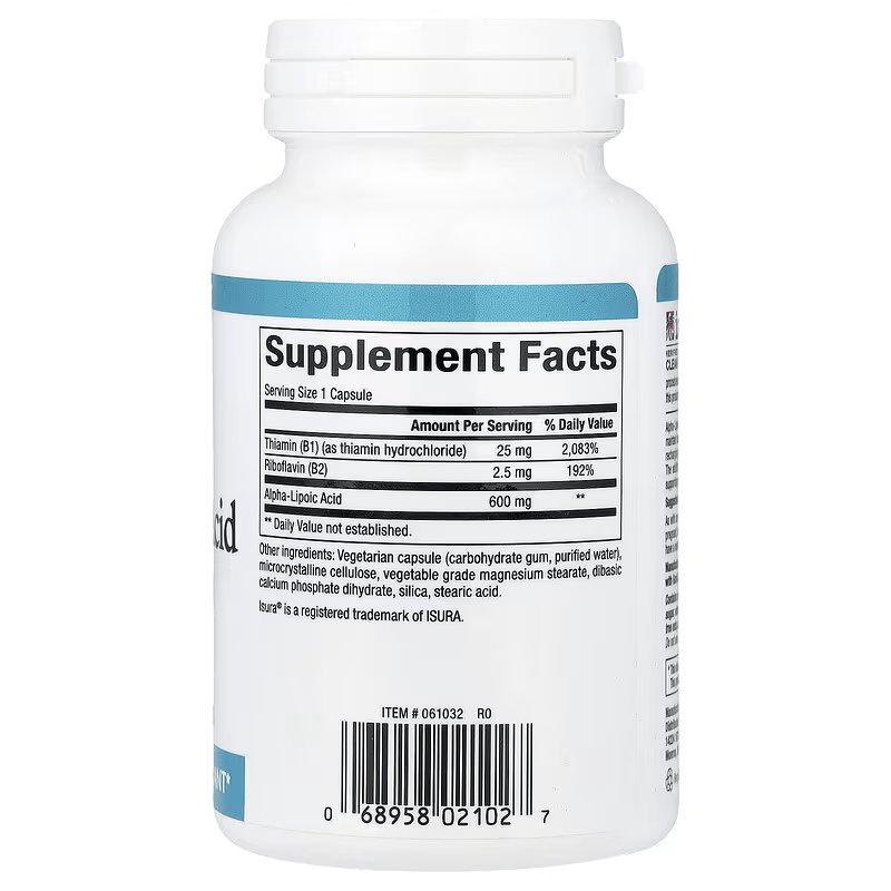 Natural Factors Alpha-Lipoic Acid with Thiamin B1 & B2 Antioxidants 60 Vegetarian Caps - Görsel 2