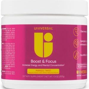 Universal U Boost & Focus Powder Energy and Cognitive B12 Niacin Choline L-Tyrosine Huperzine Beta Alanin Citrulline