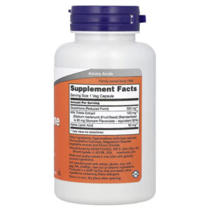 NOW Foods Glutathione With Milk Thistle Extract & Alpha Lipoic Acid Detox Support 60 Veg Capsules - Görsel 2