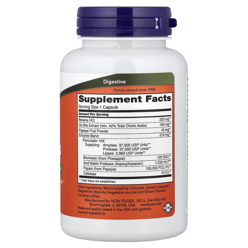 Now Foods Super Enzymes Digestive Enzymes Gut Health Bromelain , Papain , Betaine , Ox bile 90 Capsules