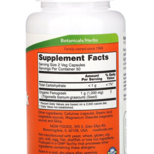 NOW Foods, Organic Fenugreek (Çemen otu ekstrat) 500 mg, 100 Veg Capsules