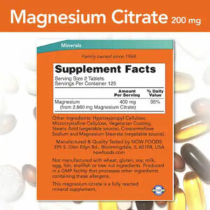 NOW Foods, Magnesium(Magnezyum) Citrate 200 mg, 250 Tablets - Görsel 2