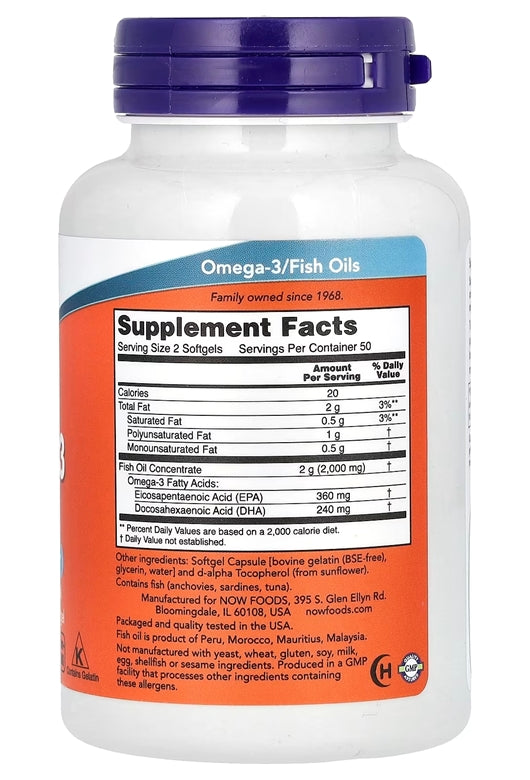 Now Foods Omega 3 Fish Oil EPA DHA 100 Softgels - Görsel 2