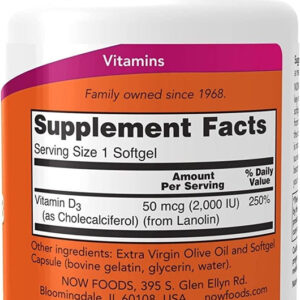 NOW Foods Vitamin D3 50 mcg 2000 IU 30 Softgels