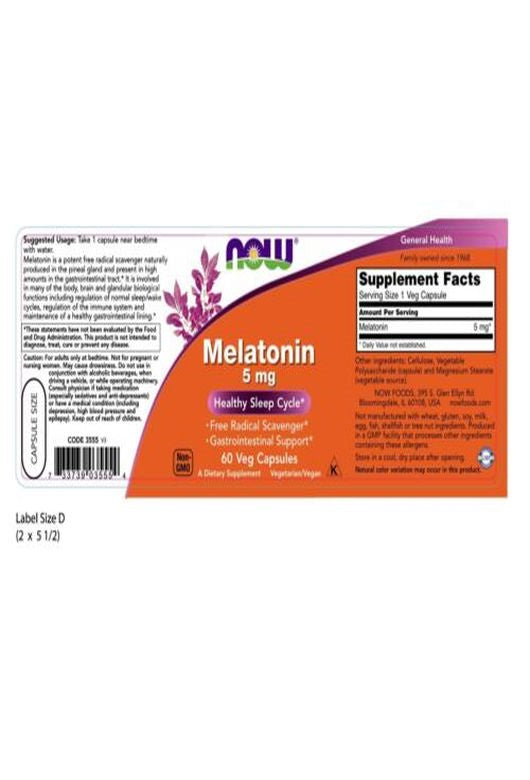 NOW MELATONİN 5 MG 60 CAPS - Görsel 2