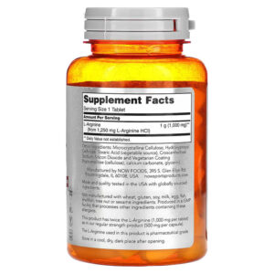 NOW Foods Double Strenght L-Arginine Nitric oxide Amino Acids 1,000 mg 60 Tablet