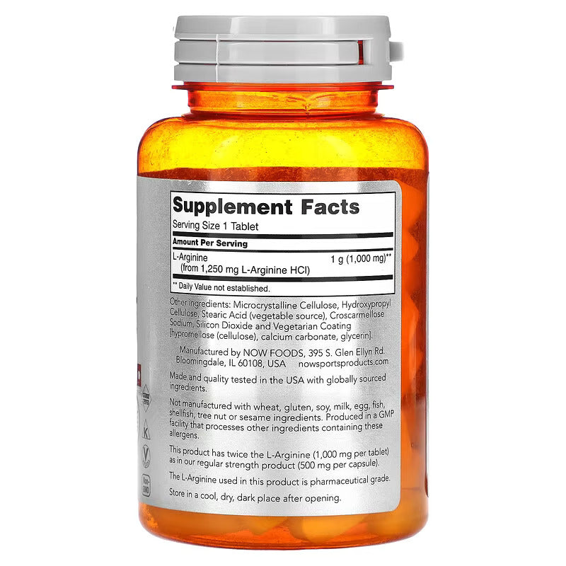 NOW Foods Double Strenght L-Arginine Nitric oxide Amino Acids 1,000 mg 60 Tablet - Görsel 2