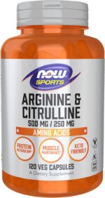 NOW Sports Nutrition Arginine & Citrulline 500 mg 250 mg Amino Acids 120 Veg Caps