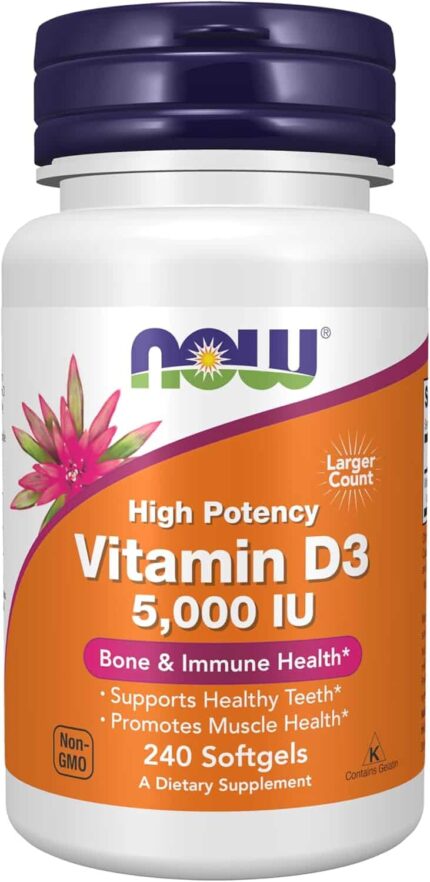 NOW Foods, Vitamin D3 High Potency, 125 μg (5000 IU) 240 Softgels