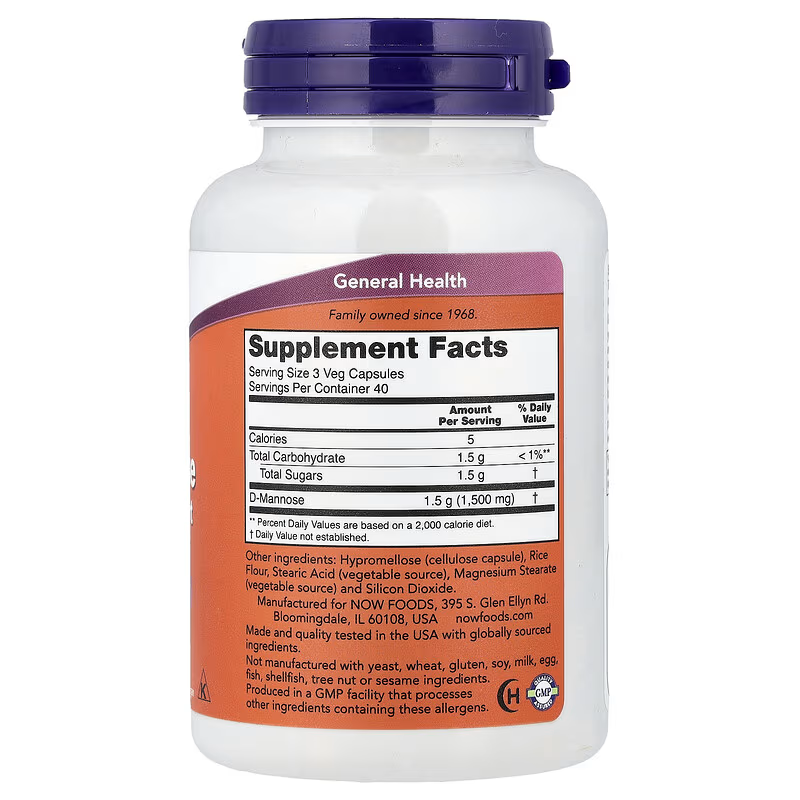 NOW Foods D-Mannose Women’s Health Urinary Support 500 mg 120 Veg Caps