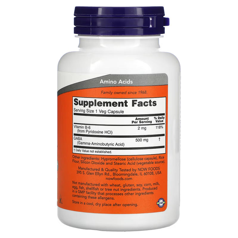 NOW Foods GABA with Vitamin B-6 500 mg 100 Vegetarian Capsules - Görsel 2