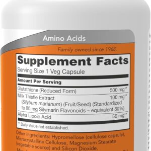 NOW Foods Glutathione 500 mg With Milk Thistle Extract & Alpha Lipoic Acid Detox Free Radical Neutralizer 30 Veg Caps