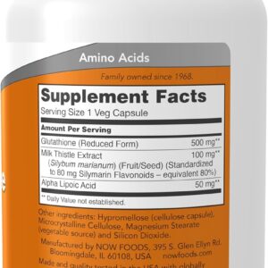 Now Foods Glutathione 500 mg with Milk Thistle Extract & Alpha Lipoic Acid 120 Veg Caps