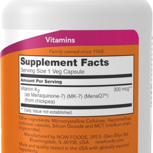NOW Foods Vitamin K2 MK-7 300 mcg Extra Strength Supports Bone Health 60 Veg Caps