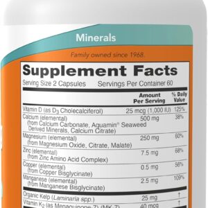 NOW Cal-Mag with Zinc Copper Manganese Calcium Magnesium D and K Vitamin D3 K2 120 Caps