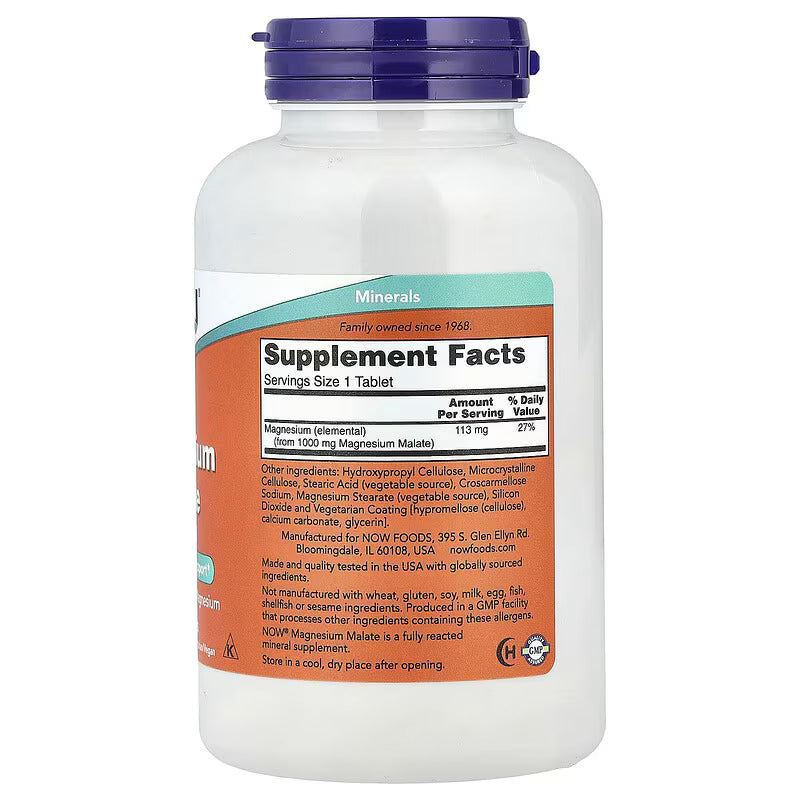 Now Magnesium(Magnezyum) Malate, 1000 mg 180 Tablet