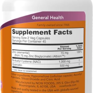Now Foods NAC Quercetin and Zinc Immune and Respiratory Support 90 Veg Caps