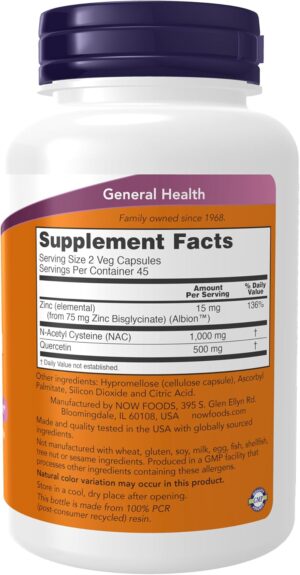 Now Foods NAC Quercetin and Zinc Immune and Respiratory Support 90 Veg Caps