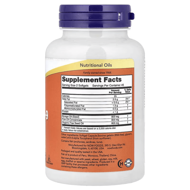 NOW Foods Super Omega 3-6-9 Fish Oil EPA DHA 90 Softgels
