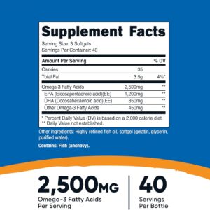 Nutricost Omega 3 Fish Oil – 2500MG 120 Softgels