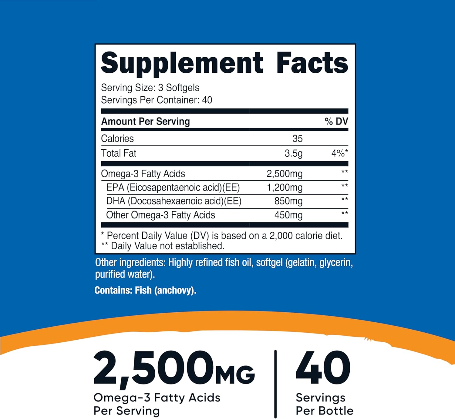 Nutricost Omega 3 Fish Oil - 2500MG 120 Softgels - Görsel 2