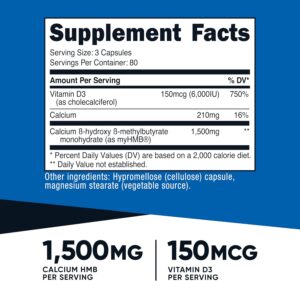 Nutricost 1500 MG HMB With Vitamin D3 6000 IU 240 Capsul - Görsel 2