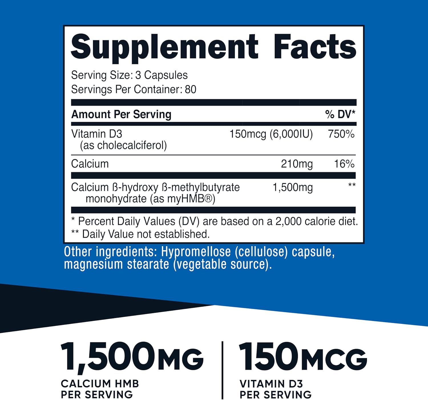 Nutricost 1500 MG HMB With Vitamin D3 6000 IU 240 Capsul - Görsel 2