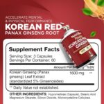 Nutrivein Korean Red Panax Ginseng Boost Energy, Mental Focus & Immune Health 1600mg 180 Caps - Görsel 4