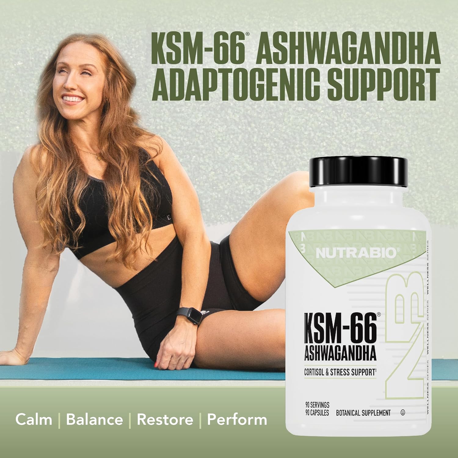 NutraBio Ashwagandha KSM66 Herbal for Stress Mood & Performance 600 MG 90 Caps - Görsel 2