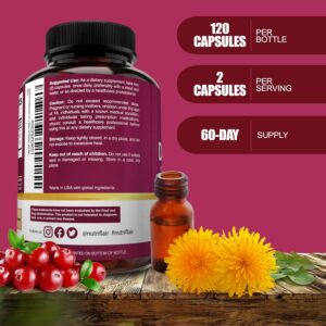 NutriFlair D-Mannose 1500mg with Cranberry and Dandelion Urinary Tract Health Detox Body 120 Caps - Görsel 3